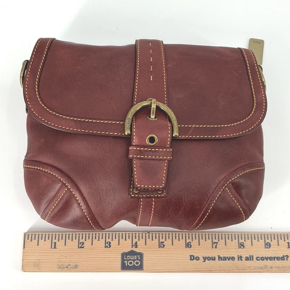 Vintage Coach Leather Flap Crossbody Bag Brass Hardware - Picture 9 of 10